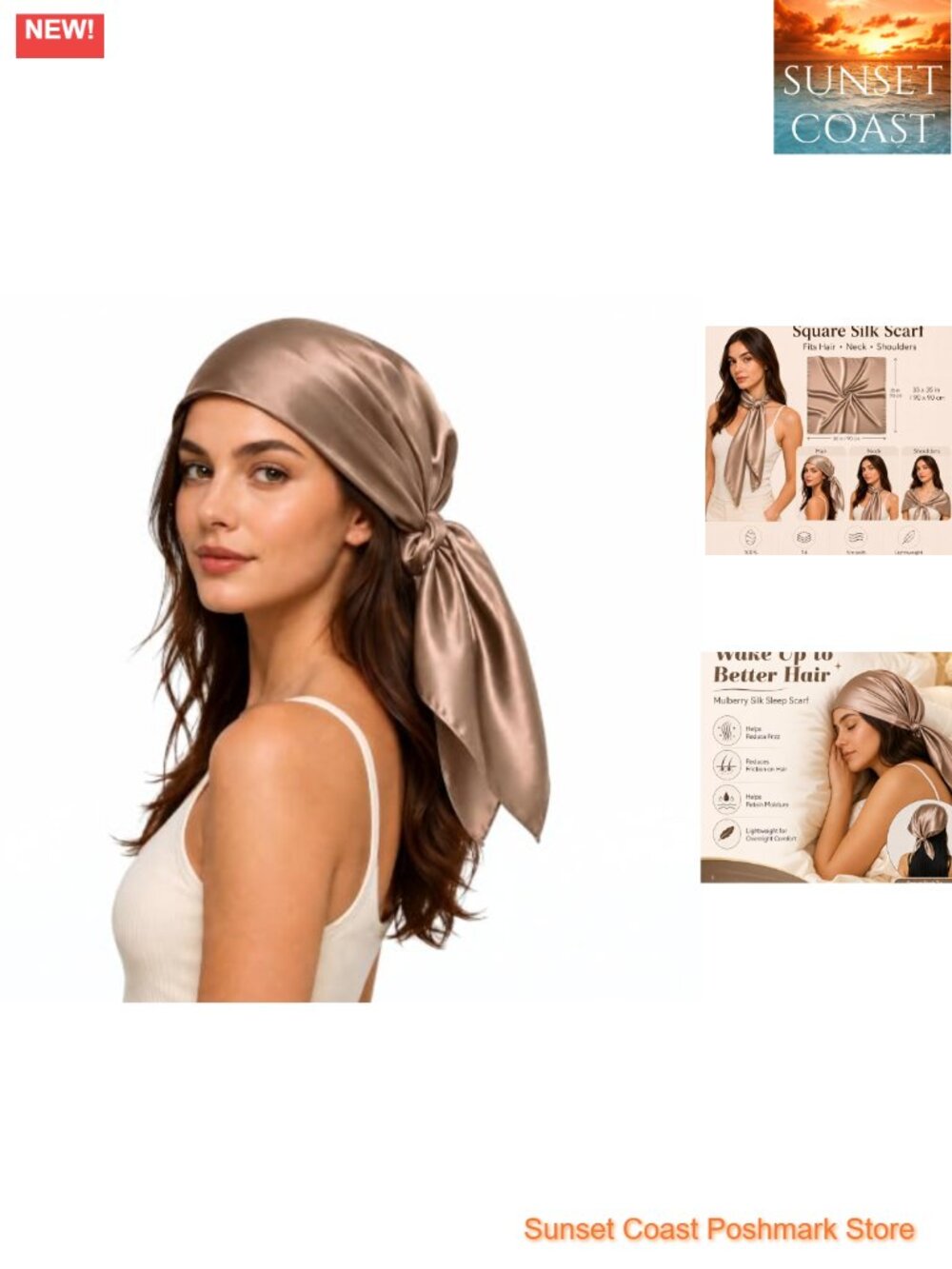35"x35" Mulberry Silk Head Scarf - Anti-Frizz Hair Wrap Bandana